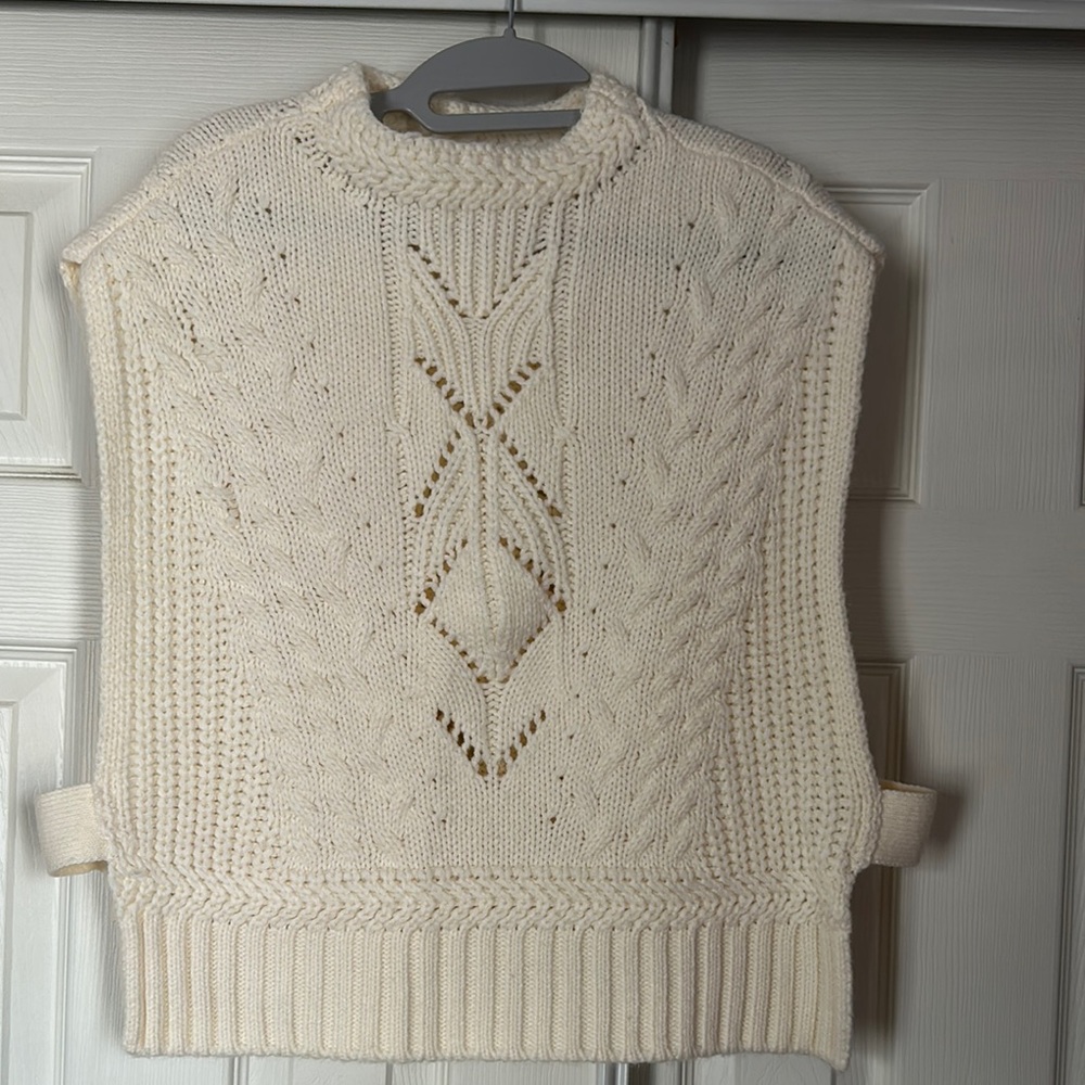 Marled Cream Cowl Neck Sweater with Cable Knit Design